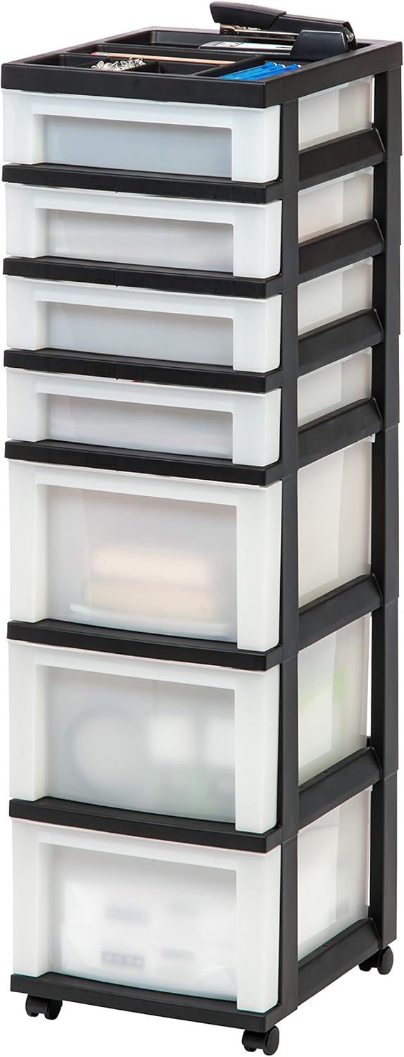 Rolling Plastic Storage Cart with Wheels – Black/Pearl