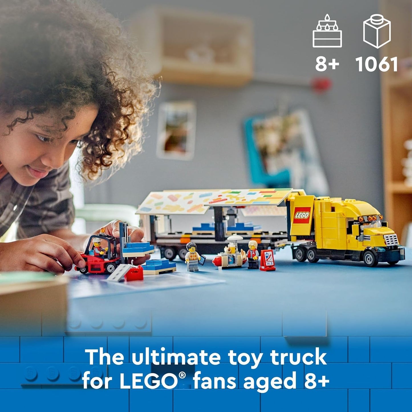 Yellow Delivery Truck Playset with Semitruck, Forklift, and 4 Minifigures - Great Birthday Gift for Kids
