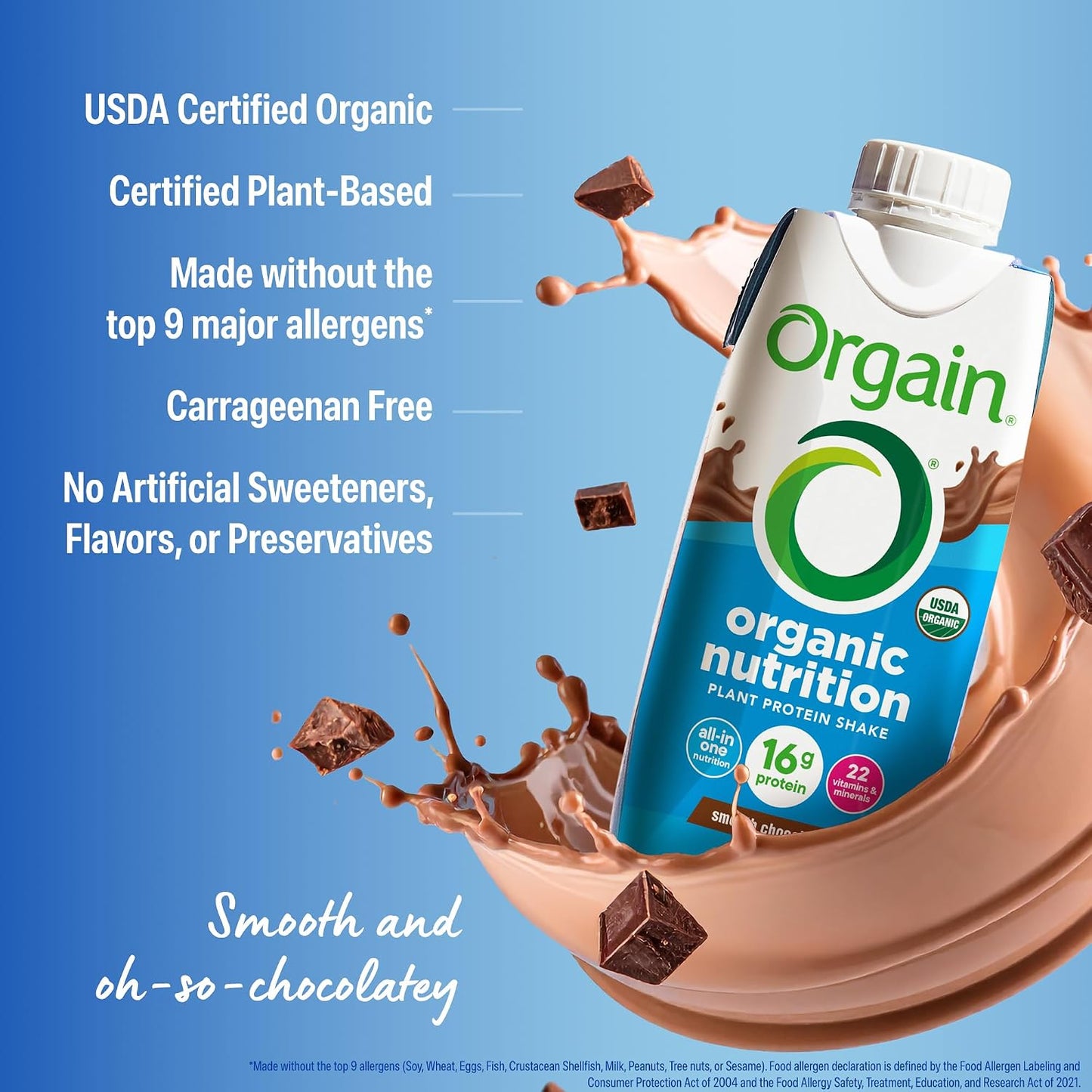 Orgain Organic Vegan Protein Shake β Smooth Chocolate, 16g Plant Protein β 11 fl oz (Pack of 12)