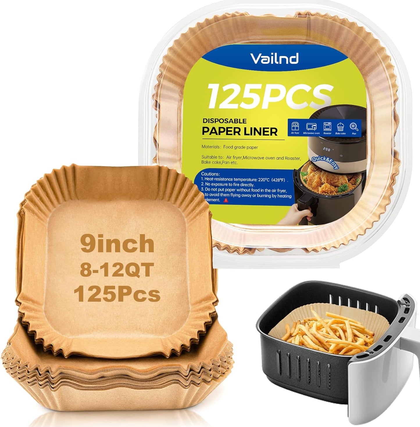 125 Pcs Disposable Air Fryer Paper Liners - Non-Stick, Bleach-Free Parchment for Microwave Use