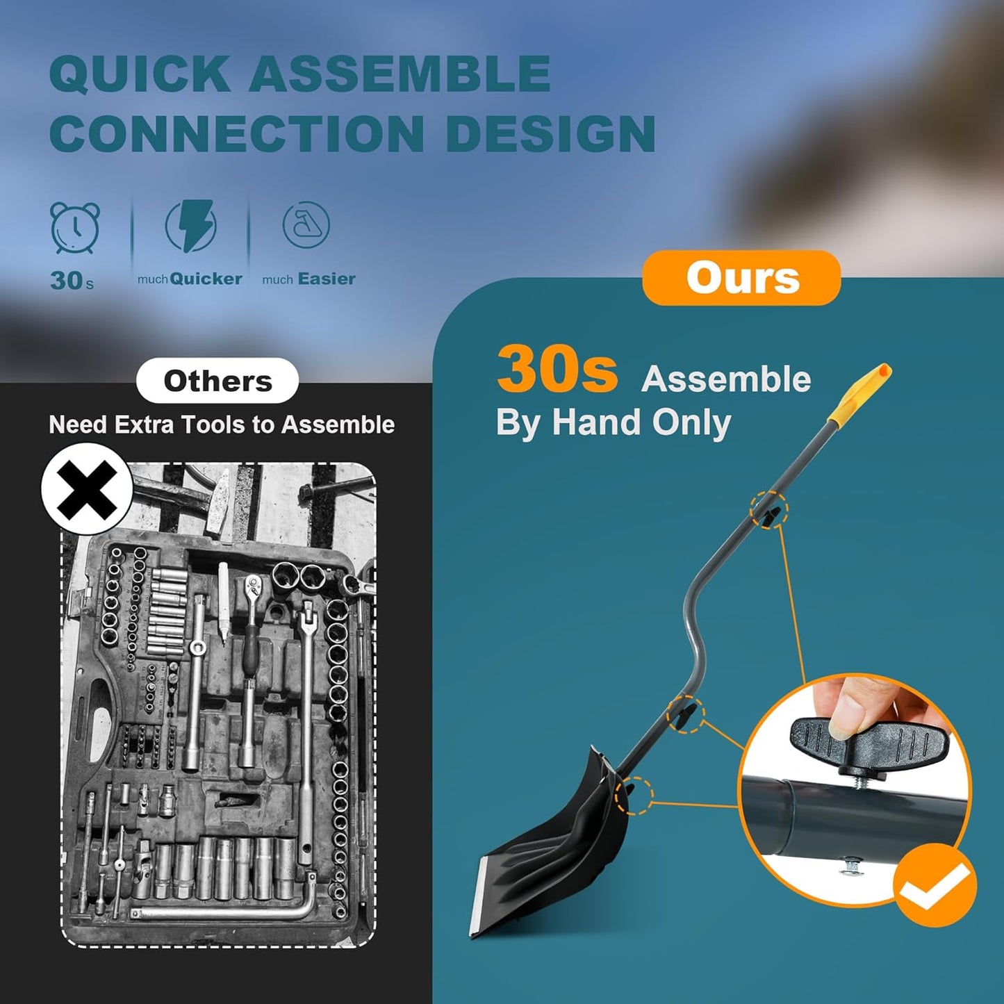 17-Inch Wide Snow Shovel 57” Long with Bent Handle Aluminum Edge Sharp Blade