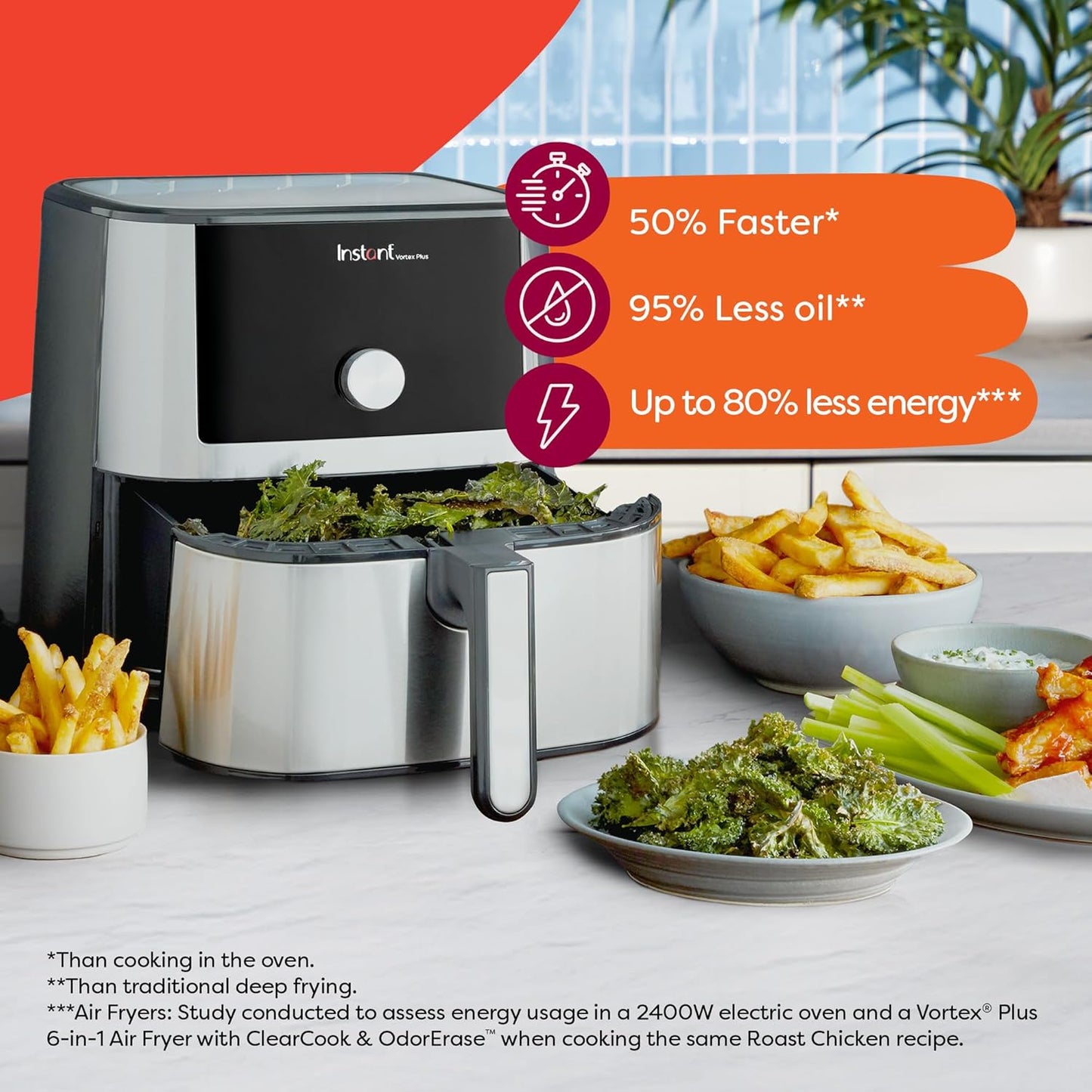 Air Fryer, 6-in-1 Functions Crisps, Custom Program Options, Stainless Steel