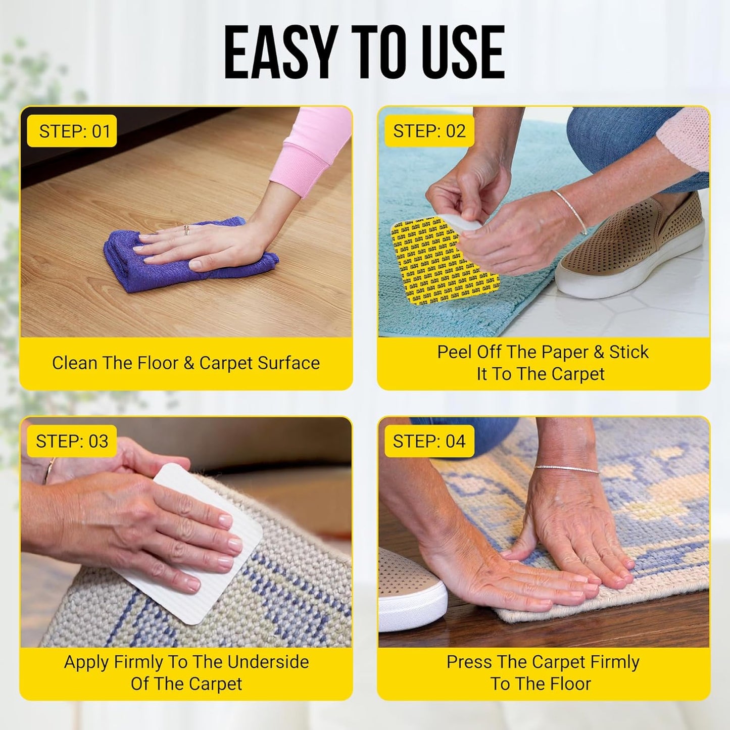 Non-Slip Rug Tape β Double-Sided Gripper Pads (12 pcs, 4" x 4")
