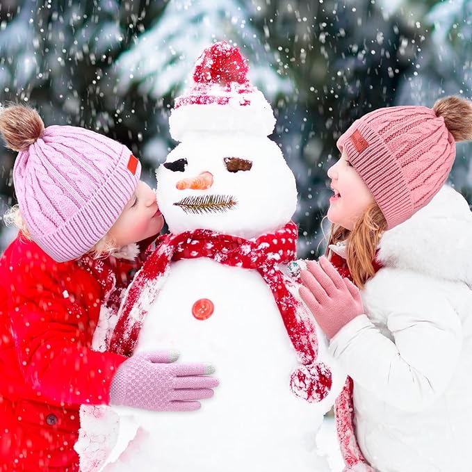 2-Set Toddler Winter Hat, Scarf & Gloves – Warm Knit Set for Girls & Boys (Ages 1–10, Purple/Pink)