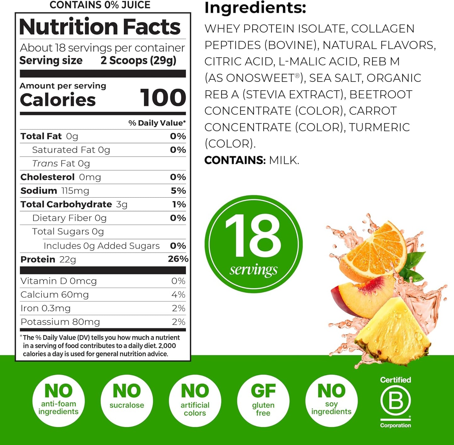 Orgain Clear Whey Isolate Protein Powder β Tropical Punch, 22g Protein, 0g Sugar β 18.4 oz, 18 Servings