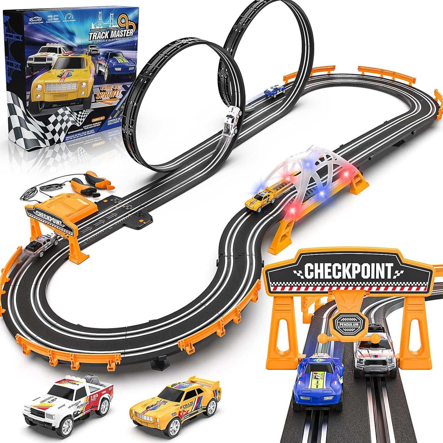 Slot Car Race Track Sets for Boys with 2 High-Speed Slot Cars, Battery or Electric Car Track