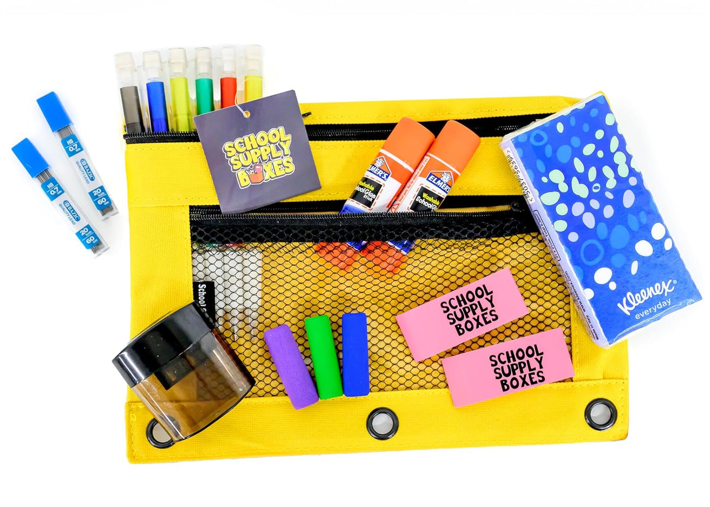Elementary School Essentials Bundle (91 Pieces per Box) - Includes Binders, Folders, Notebooks, Filler Paper, Pencils, Notecards, Pens, and More