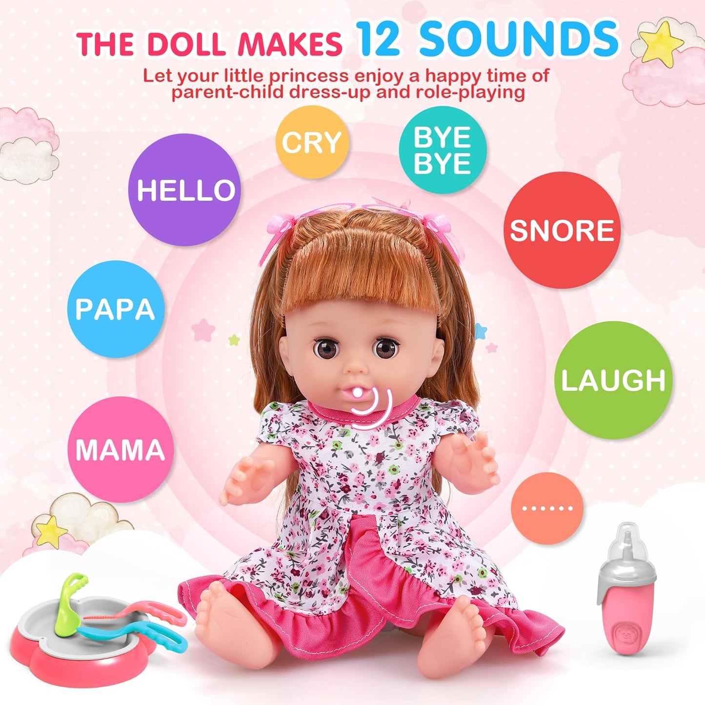 25 Pieces Baby Doll and Doctor Toys Set, 14" Doll Gift for Age 3 4 5 6+ Years Old Girls