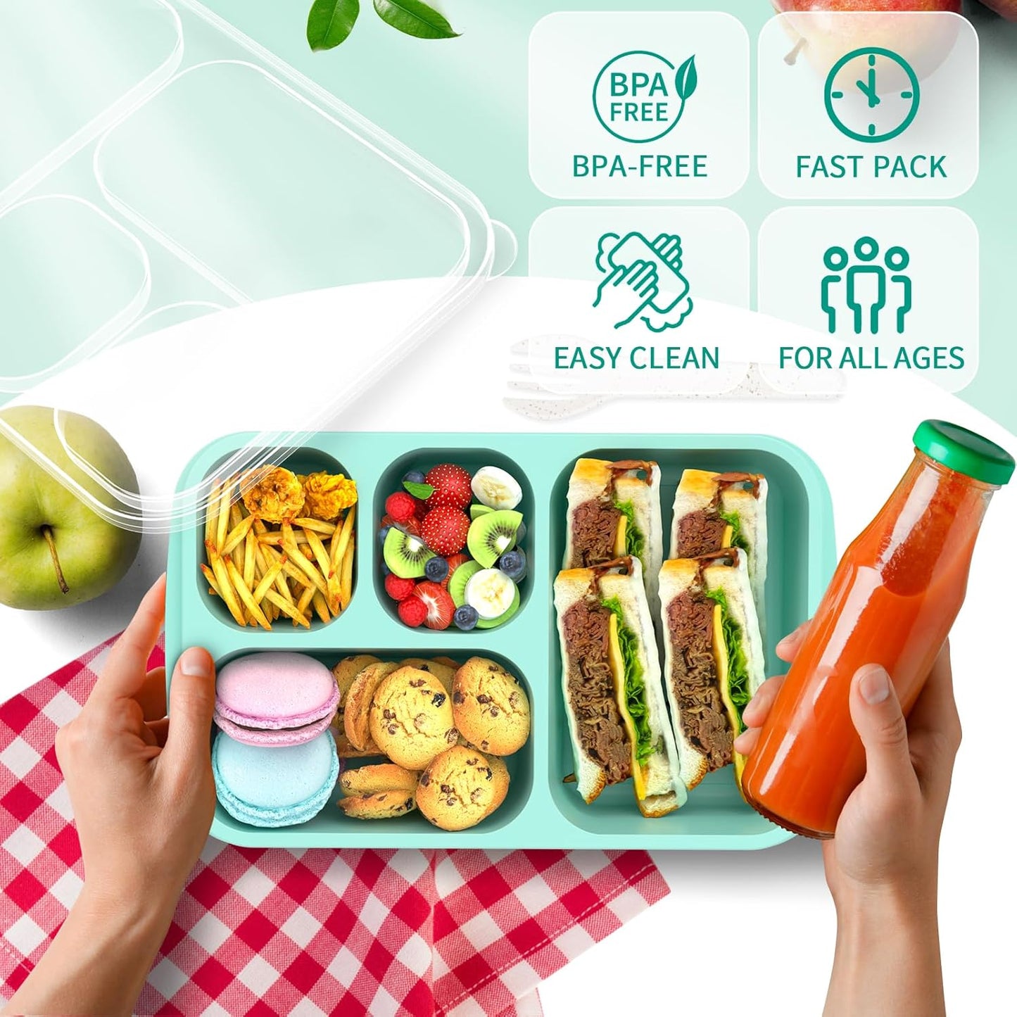 4-Pack Bento Lunch Box Set - Microwave & Dishwasher Safe
