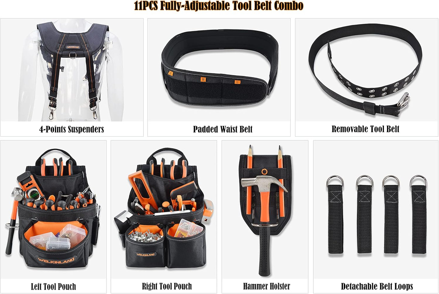 39 Pocket Tool Belt with Suspenders – 4" Padded Carpenter Tool Pouch for Men