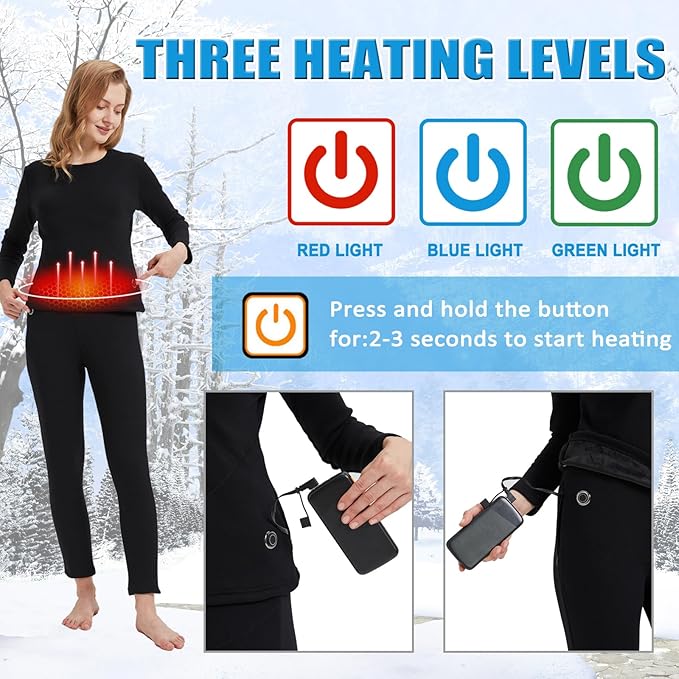 Women’s USB Heated Thermal Underwear Set – Electric Long Johns with Power Bank for Skiing & Outdoor Sports