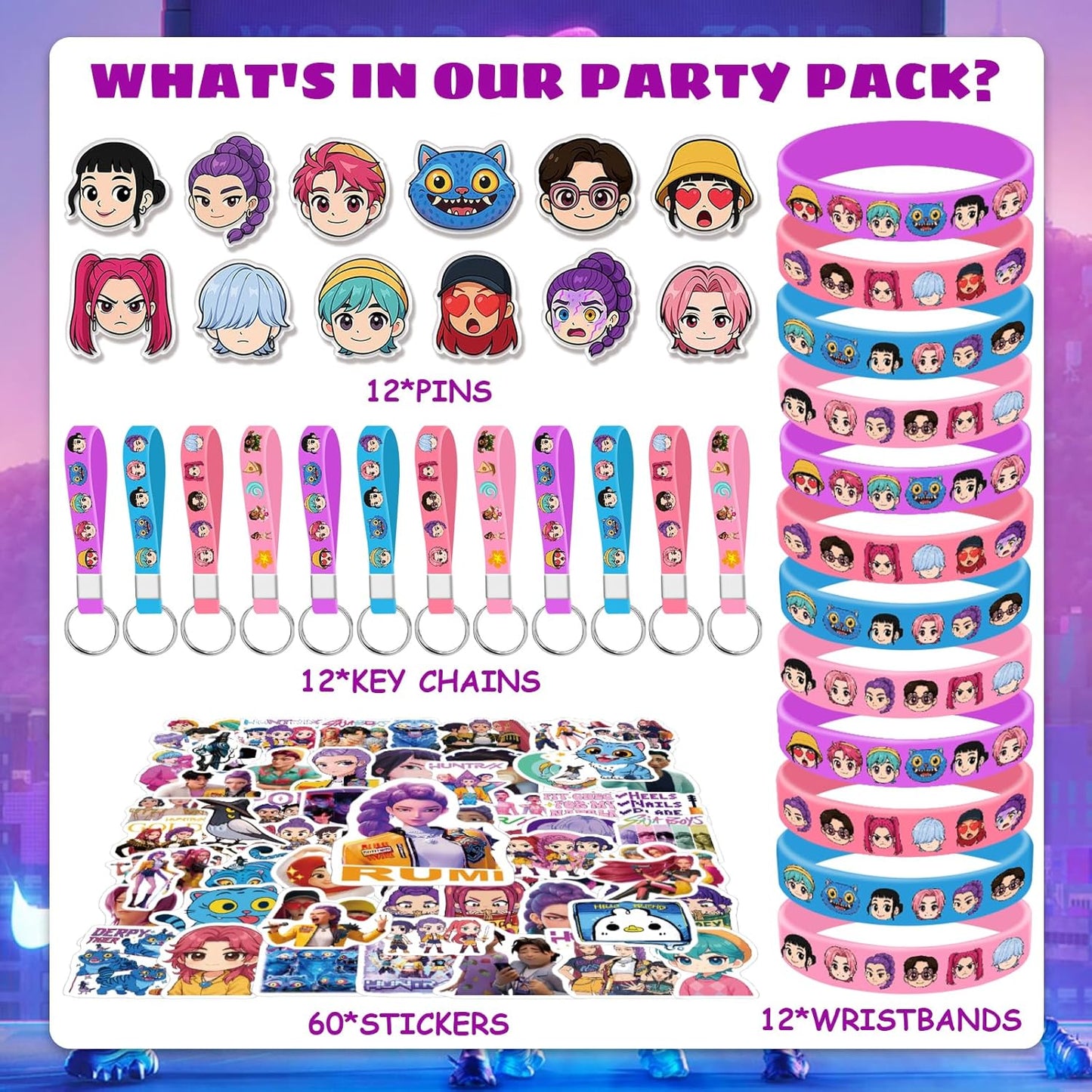 Demon Hunters Party Gift Set (96 PCS) – Kpop Theme Birthday Party Supplies
