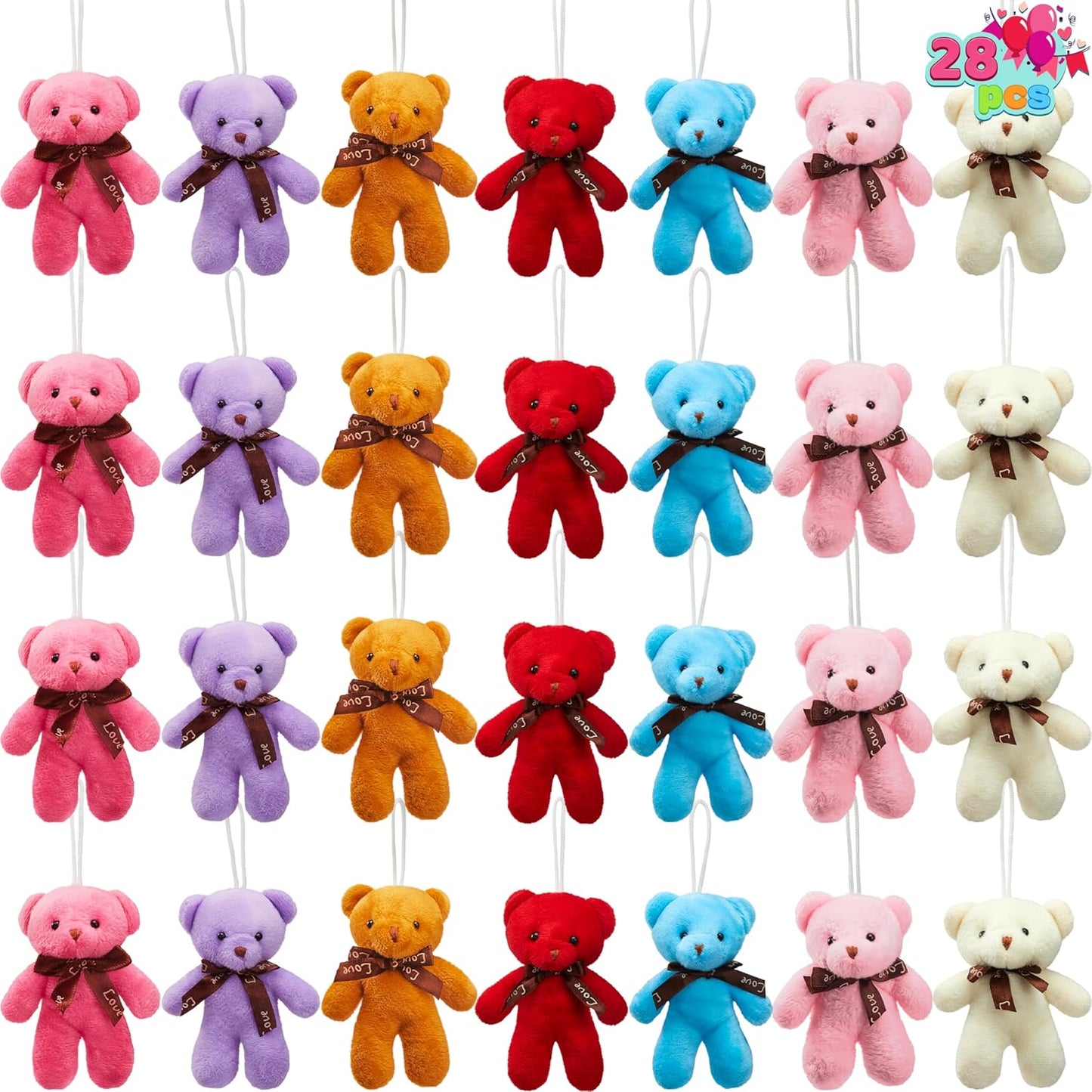 28 Packs Valentine's Day Gift Cards with Mini Bears Plush Toy Party Favors