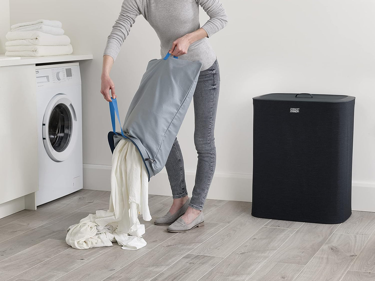 90L Laundry Hamper with Lid and 2 Removable Bags with Handles