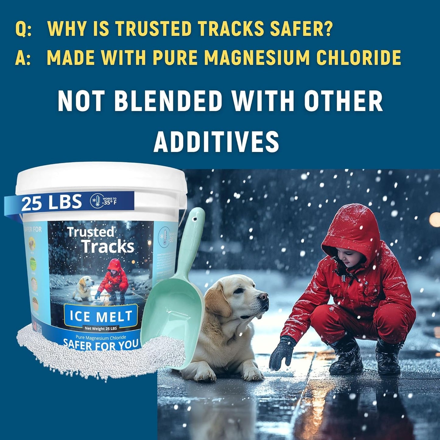 25 LBS Premium Snow Melter, Pet Safe, Pure Magnesium Chloride, Safer for Pets, Concrete, Effective to -35 F