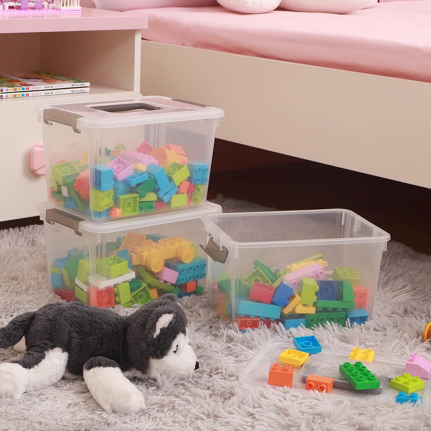 Clear Stackable Plastic Storage Bins with Latching Lids – 6 Packs, 6 QT Containers for Organizing Snacks, Crafts, and Toys