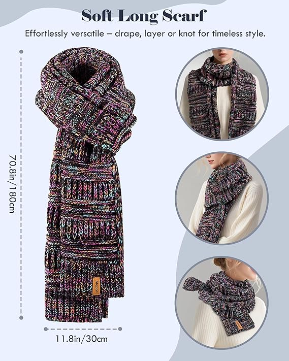 Women’s Winter Beanie, Multicolor Scarf & Touchscreen Gloves Set – Warm 3-in-1 Slouchy Knit