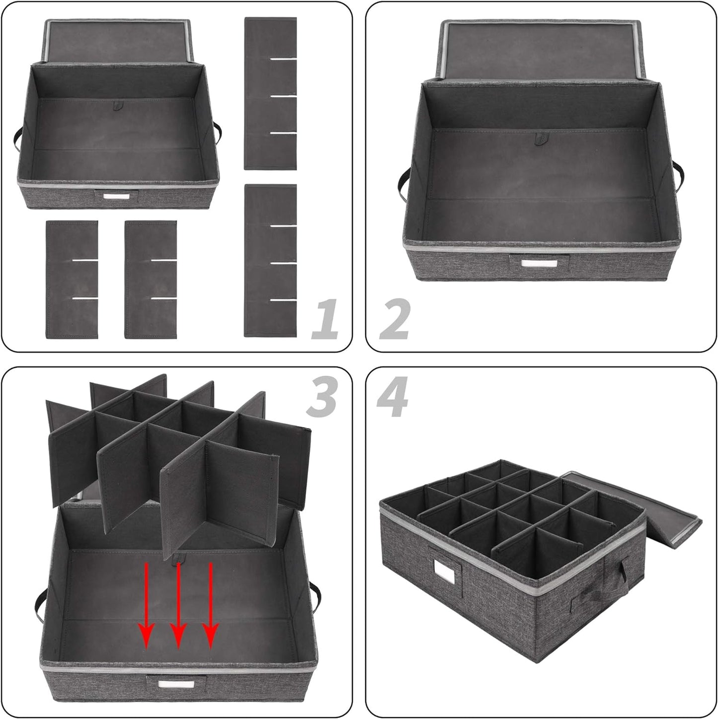 2-Pack Cup and Mug Storage Box, 12 Coffee Mugs and Tea Cups with Lid and Handles