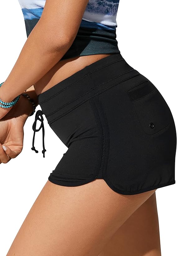 Women's High-Waisted Quick-Dry Swim Board Shorts with Liner
