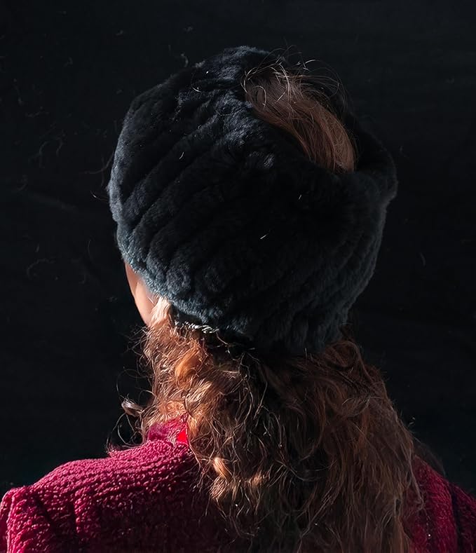Luxury Fur Knit Hat Set – Rabbit Fur Cap with Fox Fur Brim & Convertible Headband