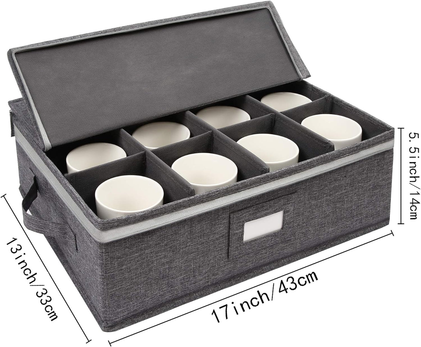 2-Pack Cup and Mug Storage Box, 12 Coffee Mugs and Tea Cups with Lid and Handles