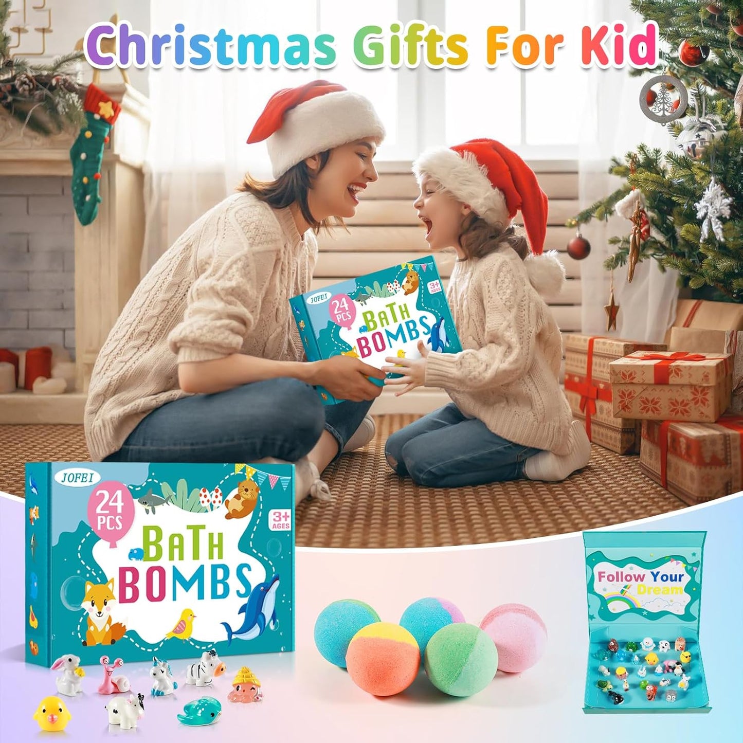 24-Pack Kids Bath Bombs Gift Set for Girls Boys with Surprise Bath Toys Inside