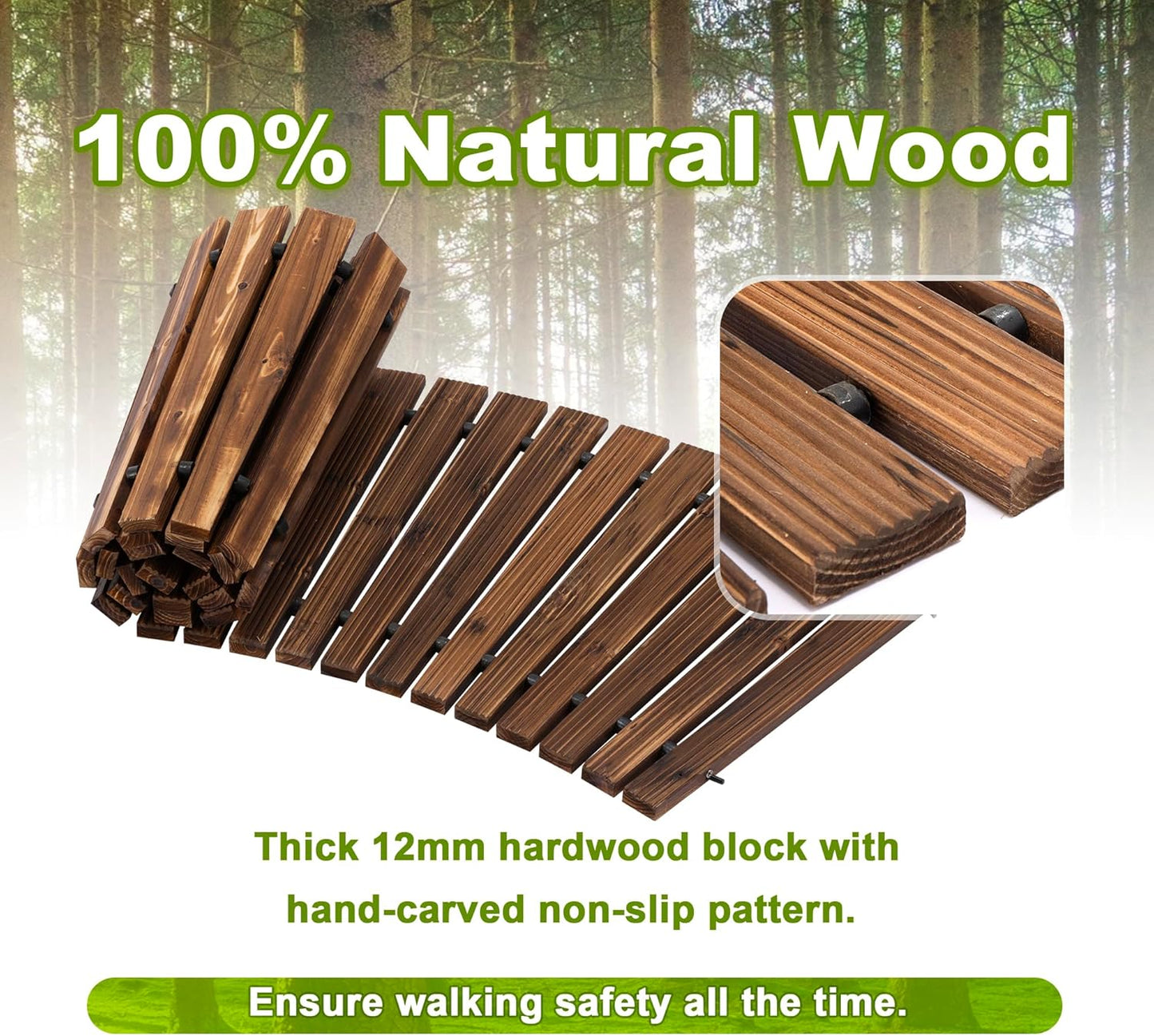 6FT Wooden Garden Pathway – Roll-Out Anti-Slip Outdoor Boardwalk (Walnut)