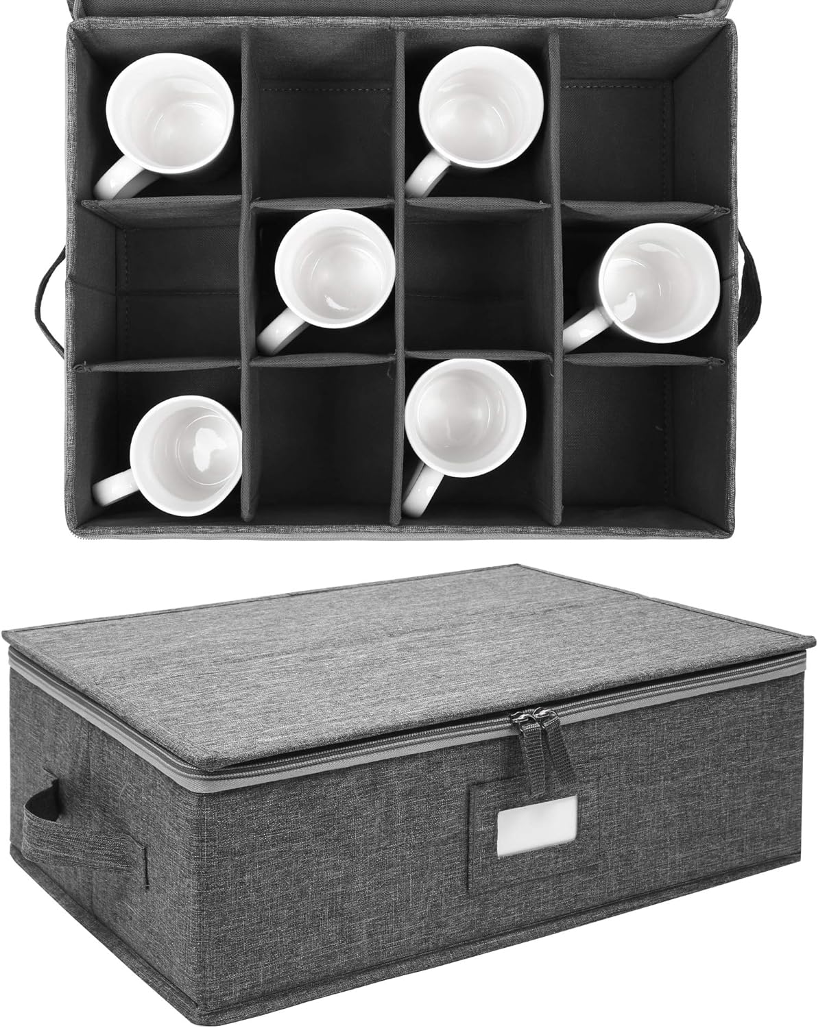 2-Pack Cup and Mug Storage Box, 12 Coffee Mugs and Tea Cups with Lid and Handles