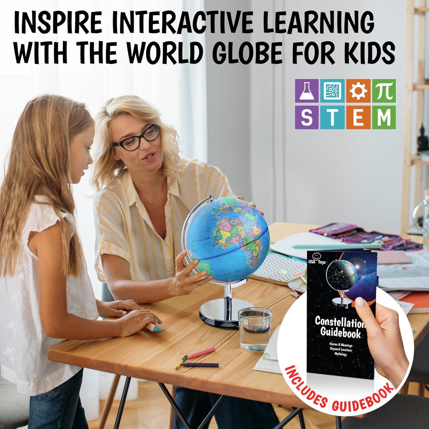 3in1 Illuminated STEM Globes for Adults and Kids with Stand, Built-in LED Night Light