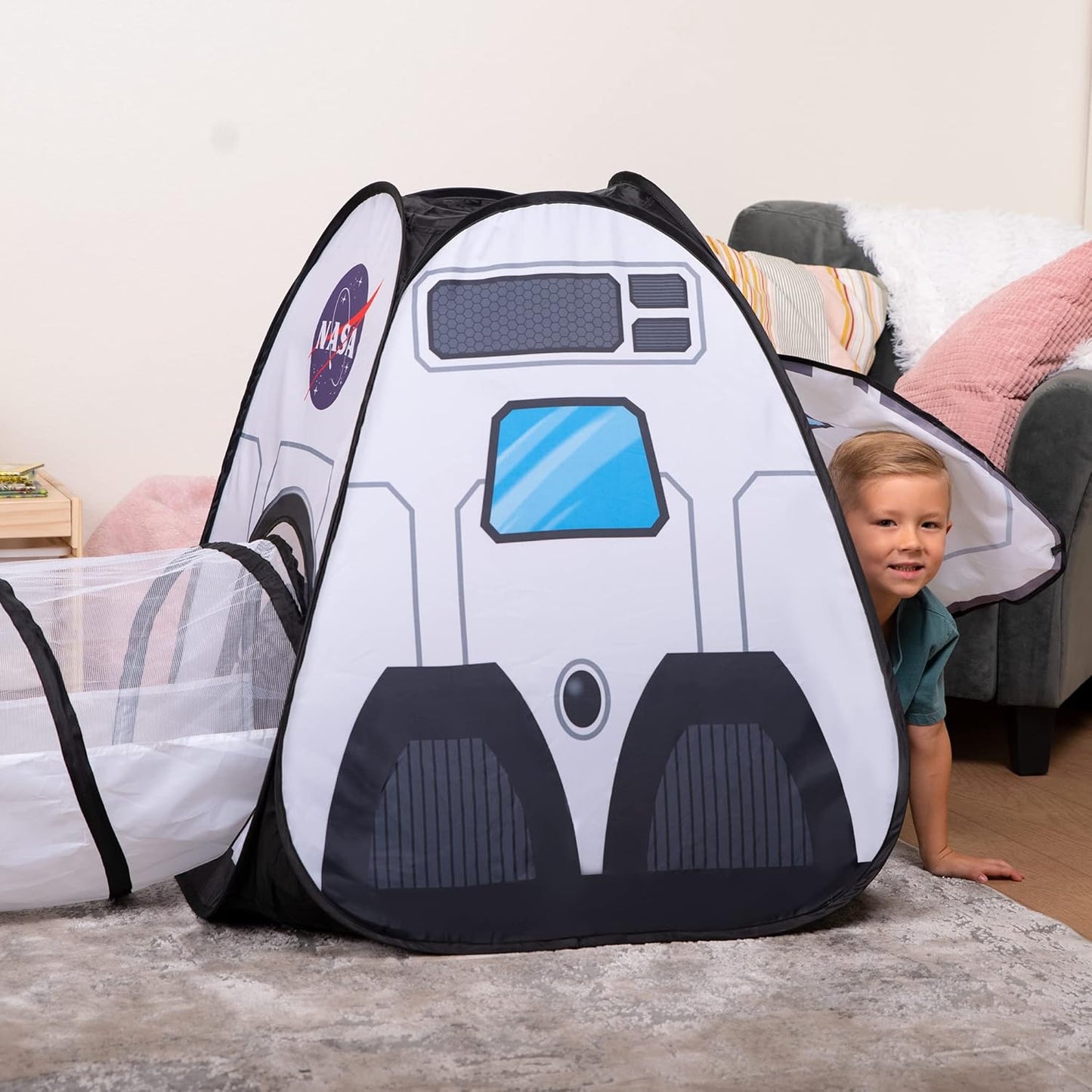 White Rocket Ship Play Tent Set with Tunnel - Indoor/Outdoor Kids' Spaceship Tent