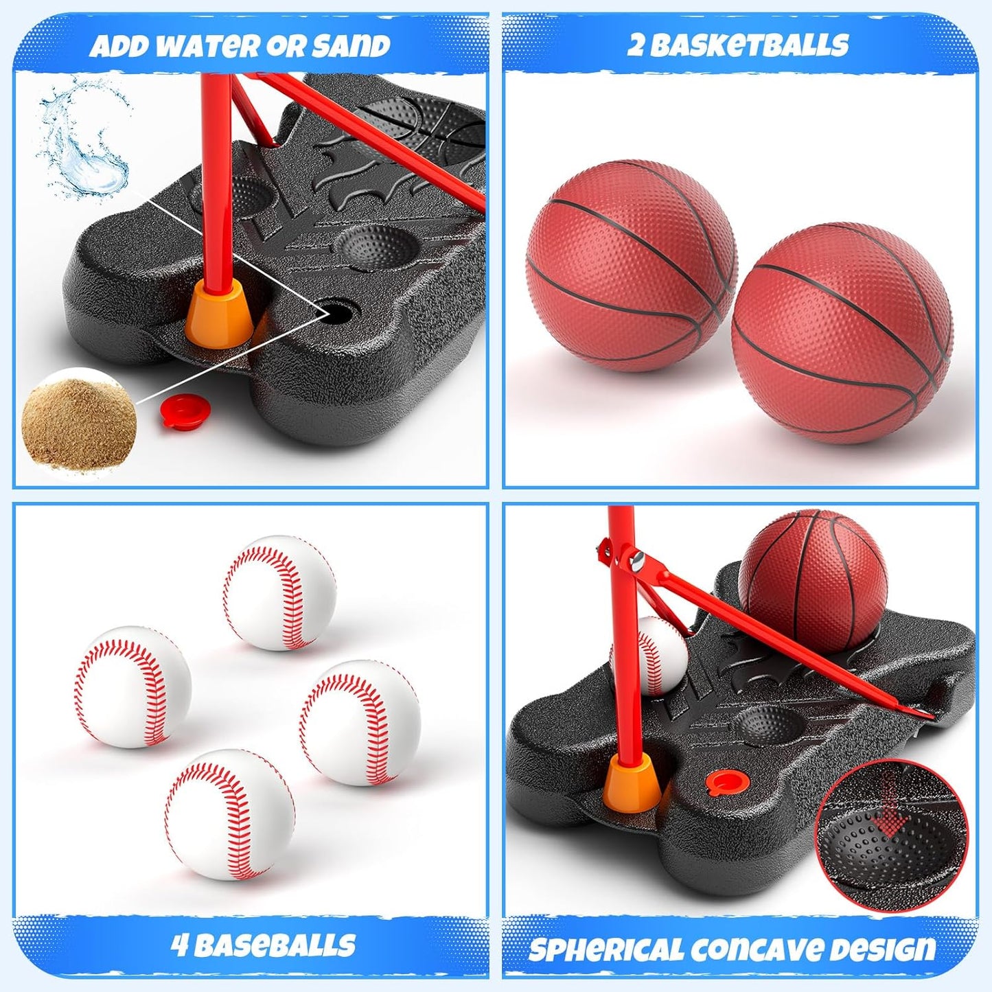 2-in-1 Kids Basketball Hoop and T Ball Set, Adjustable Basket Ball Stand, Outdoor and Indoor Toys Gifts