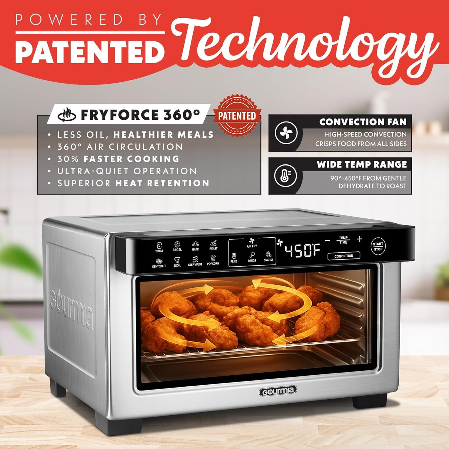 Digital Air Fryer Toaster Oven – 4-Slice Convection with 12 Presets (Stainless Steel)