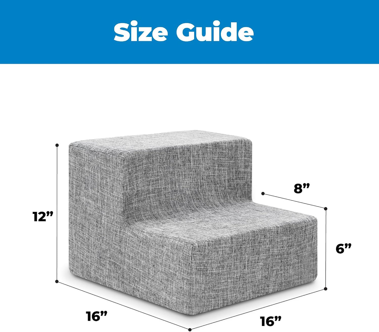 2-Step Foam Dog Stairs β Non-Slip Pet Steps for Small Dogs & Cats, 12" Height β Ash Gray Linen