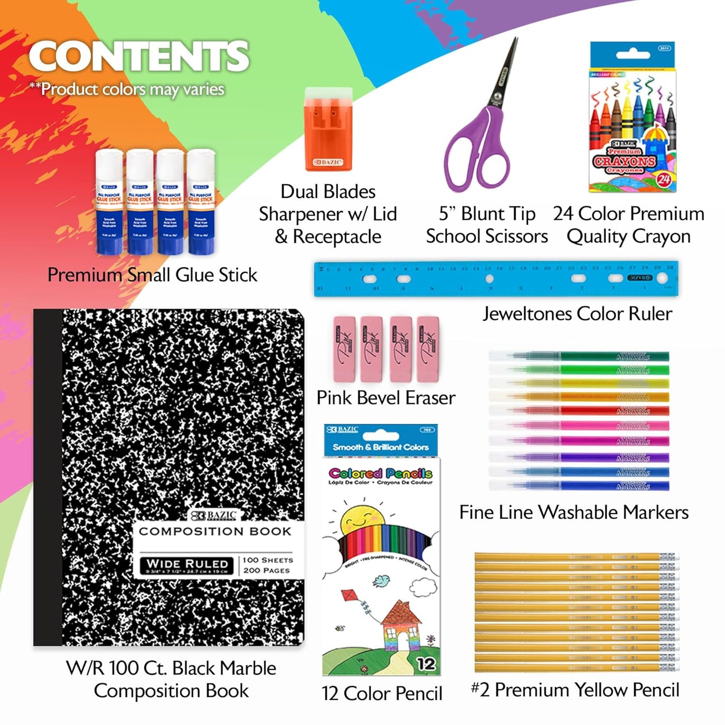 School Supply Box for Elementary Student K-6 School Kit Pack