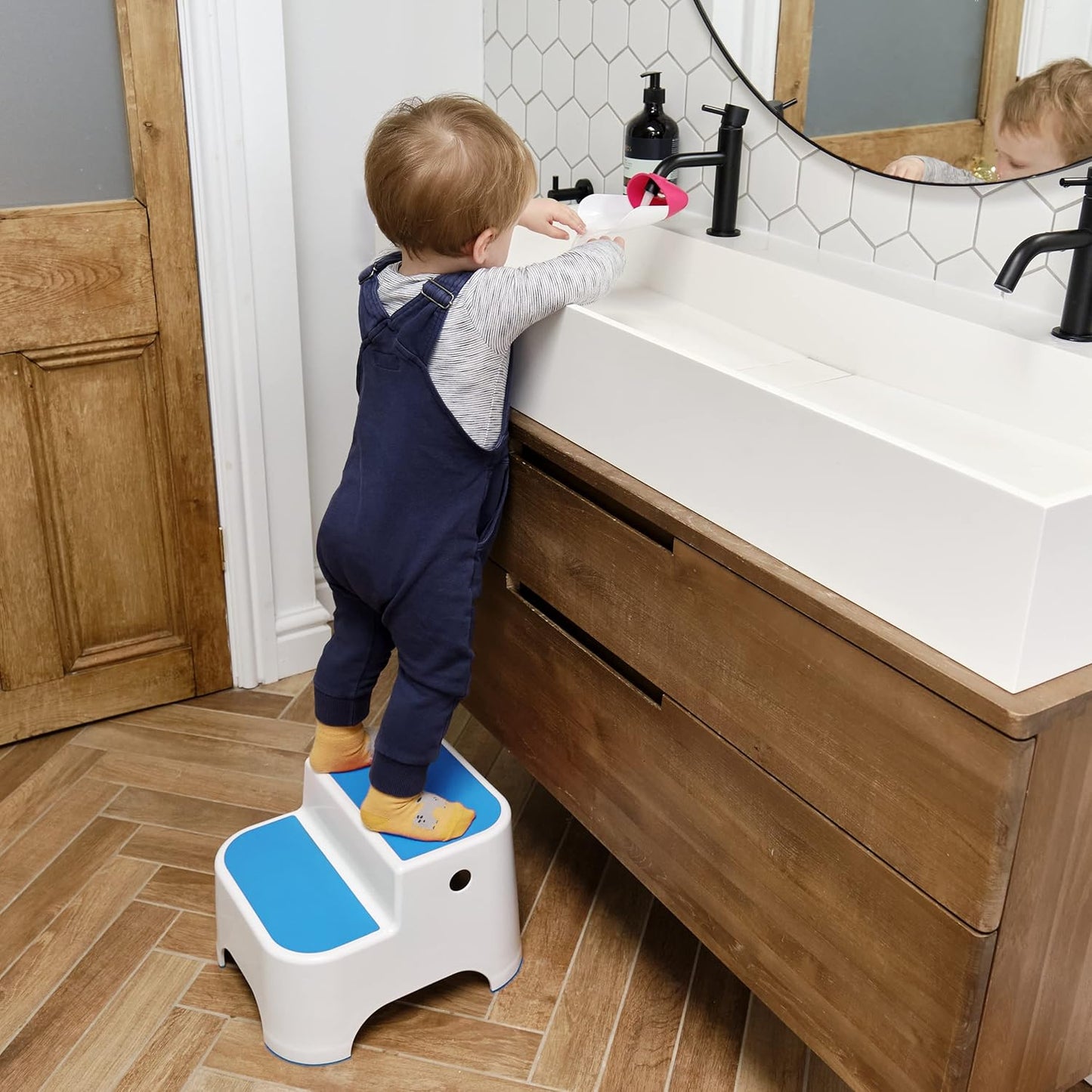 Dual Height Step Stool for Potty Training and Kitchen Use, Non-Slip Top and Sturdy Base