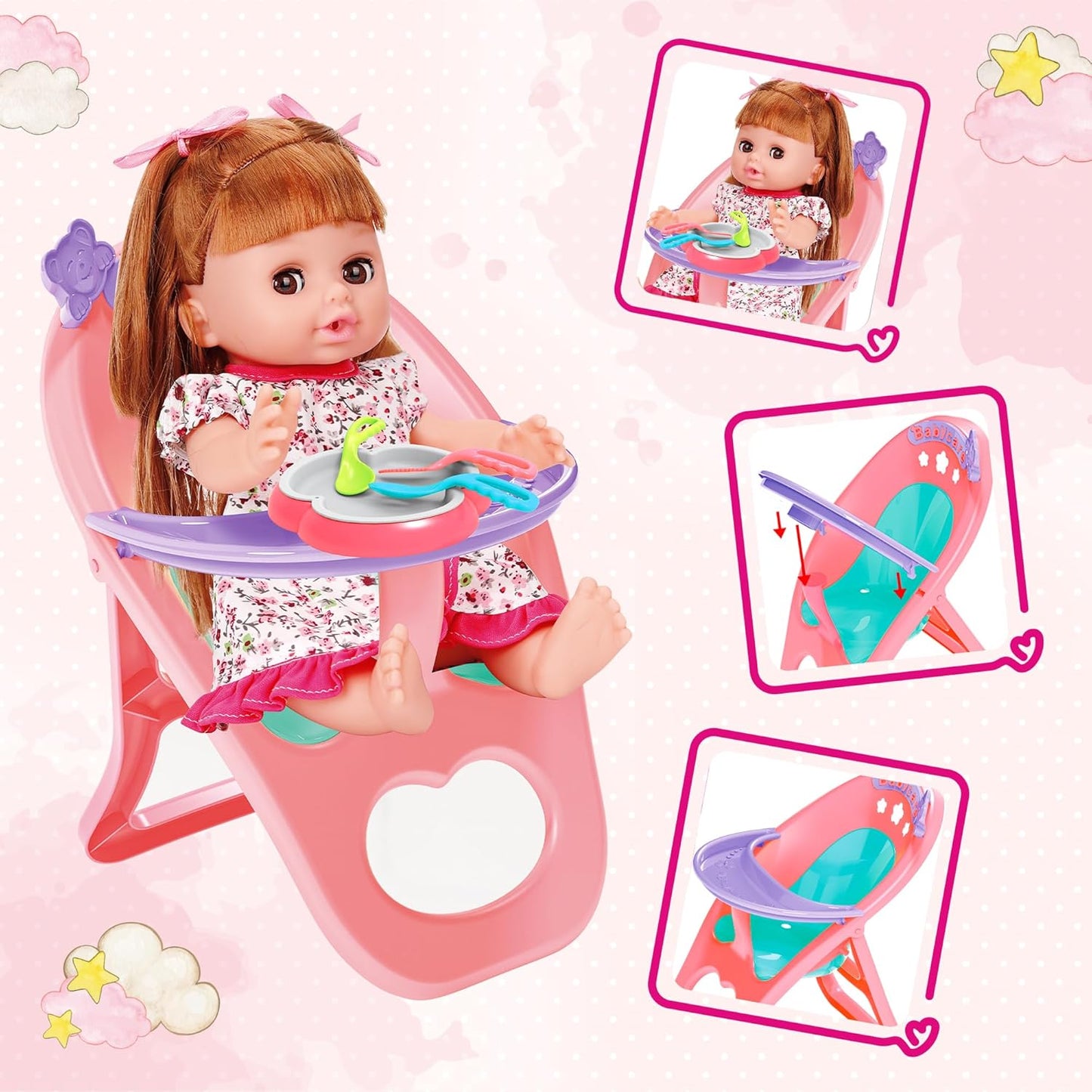 25 Pieces Baby Doll and Doctor Toys Set, 14" Doll Gift for Age 3 4 5 6+ Years Old Girls
