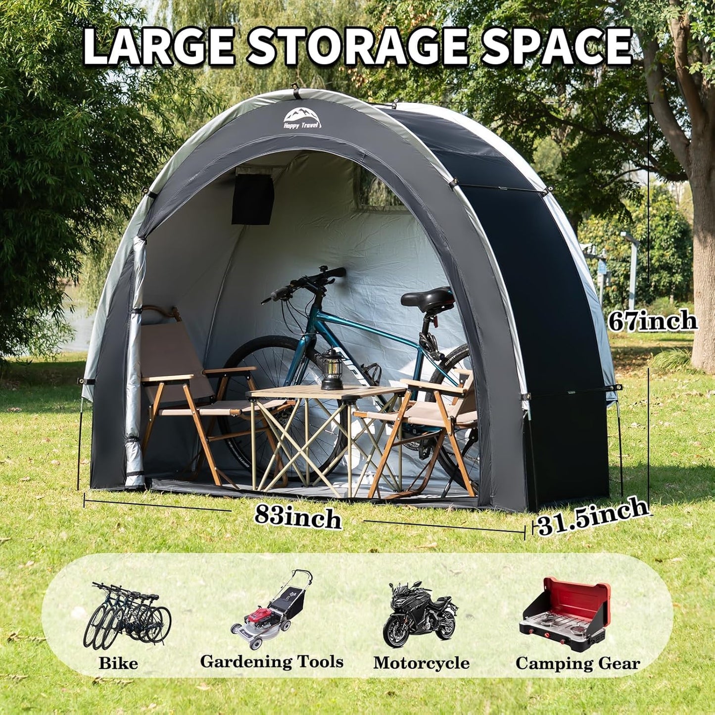 Bike Storage Shed Tent with 210D Oxford Fabric PU4000 Waterproof for 2-8 Bikes