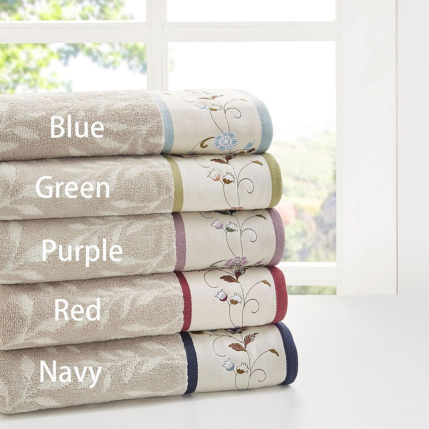 6-Piece Luxurious Floral Cotton Bath Towel Set with Embroidered Jacquard Design
