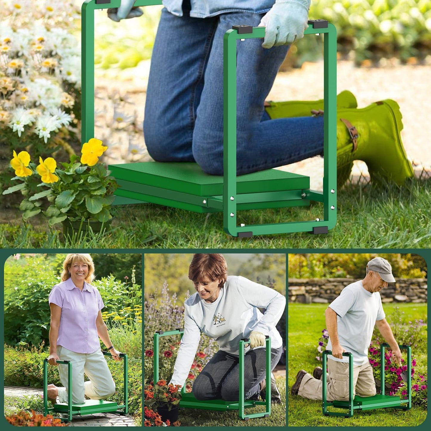 Garden Kneeler and Seat, 10.2" Wider Heavy Duty Thick Gardening Bench for Kneeling and Seat - Multifunctional Kneeler Bench, Gardening Gifts for Women, Seniors Grandparents, Green