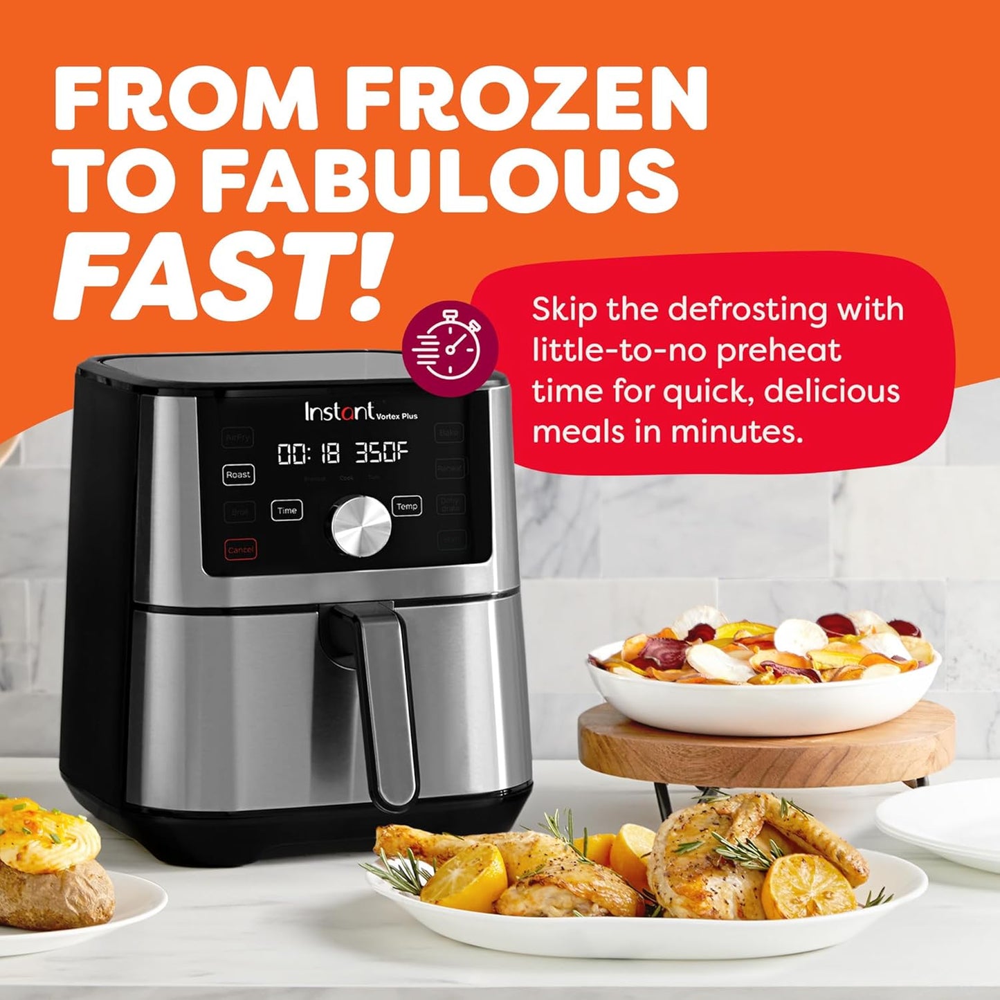 Air Fryer, 6-in-1 Functions Crisps, Custom Program Options, Stainless Steel