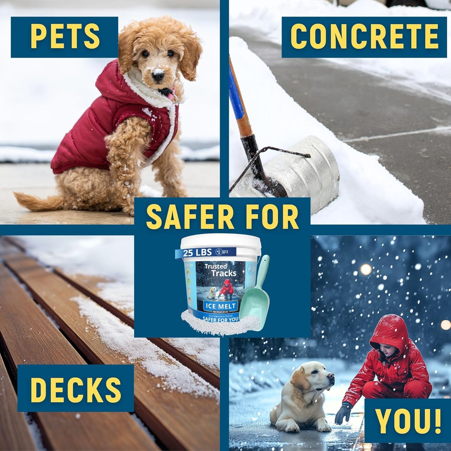 25 LBS Premium Snow Melter, Pet Safe, Pure Magnesium Chloride, Safer for Pets, Concrete, Effective to -35 F