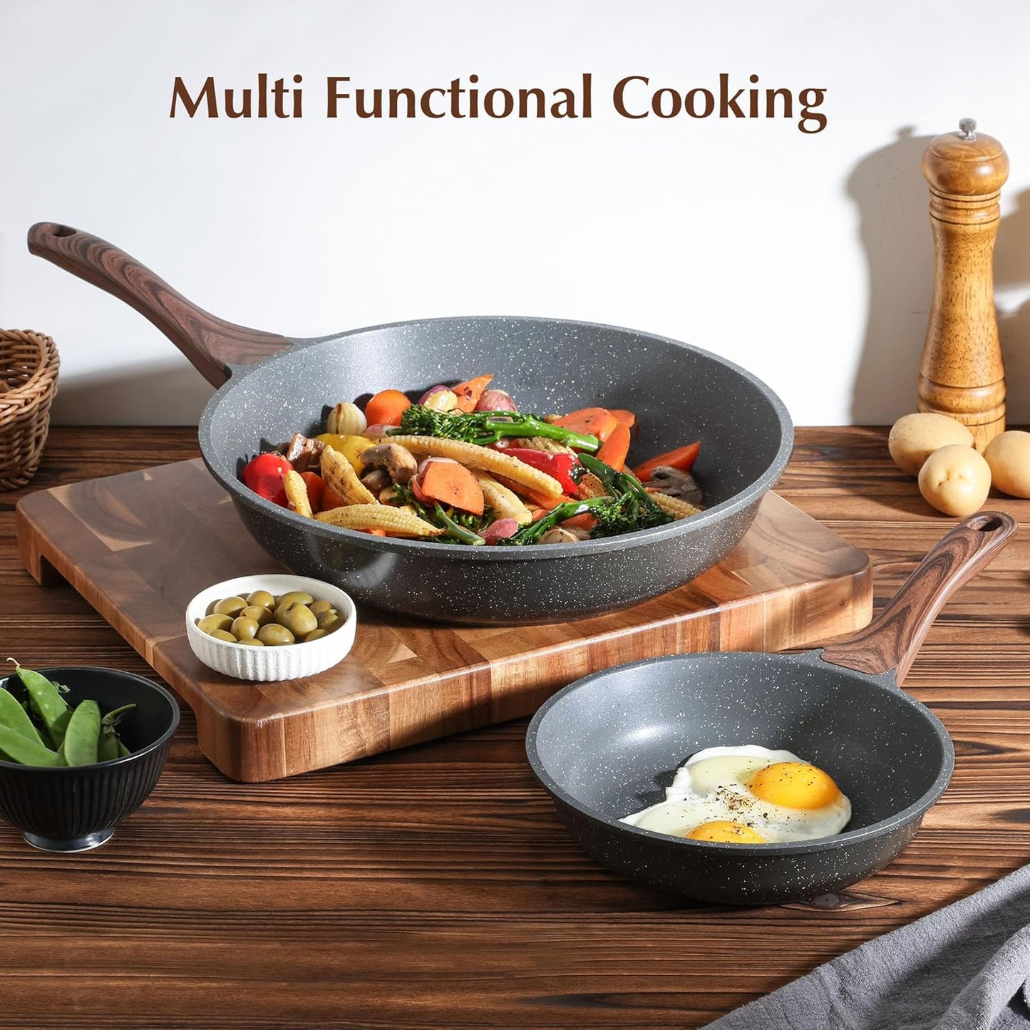 9.5-Inch Nonstick Frying Pan with Swiss Granite Coating | Healthy Stone Cookware, PFOA Free