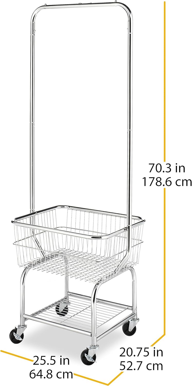Commercial Rolling Laundry Butler with Wire Storage Rack