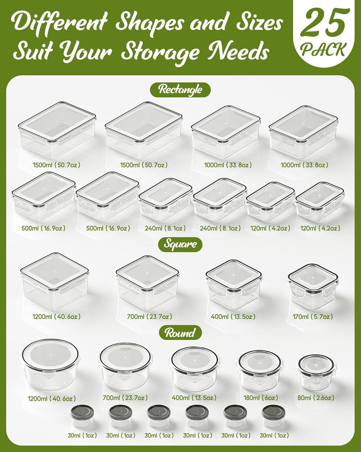 Plastic Food Storage Containers with Lids, BPA-Free, Complete with Labels and Pen