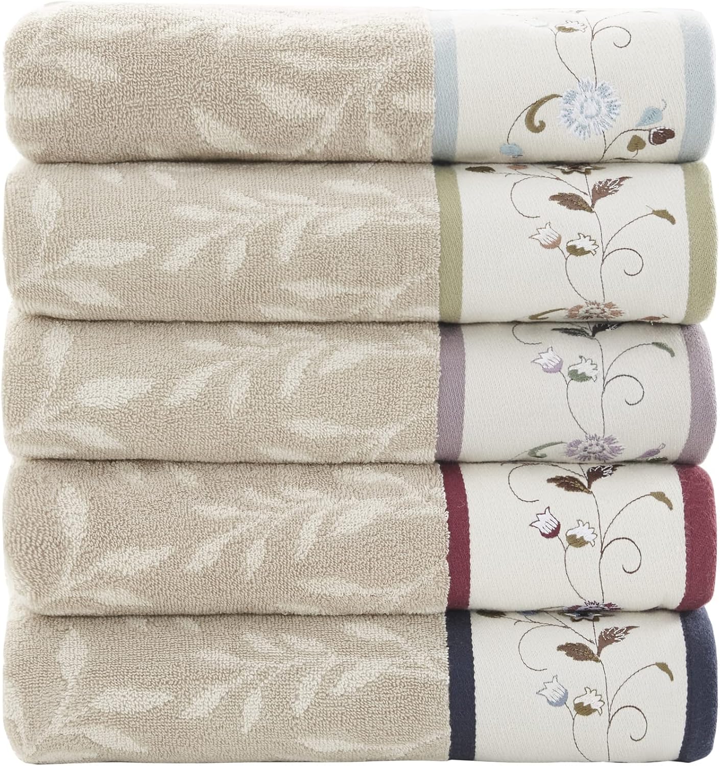 6-Piece Luxurious Floral Cotton Bath Towel Set with Embroidered Jacquard Design