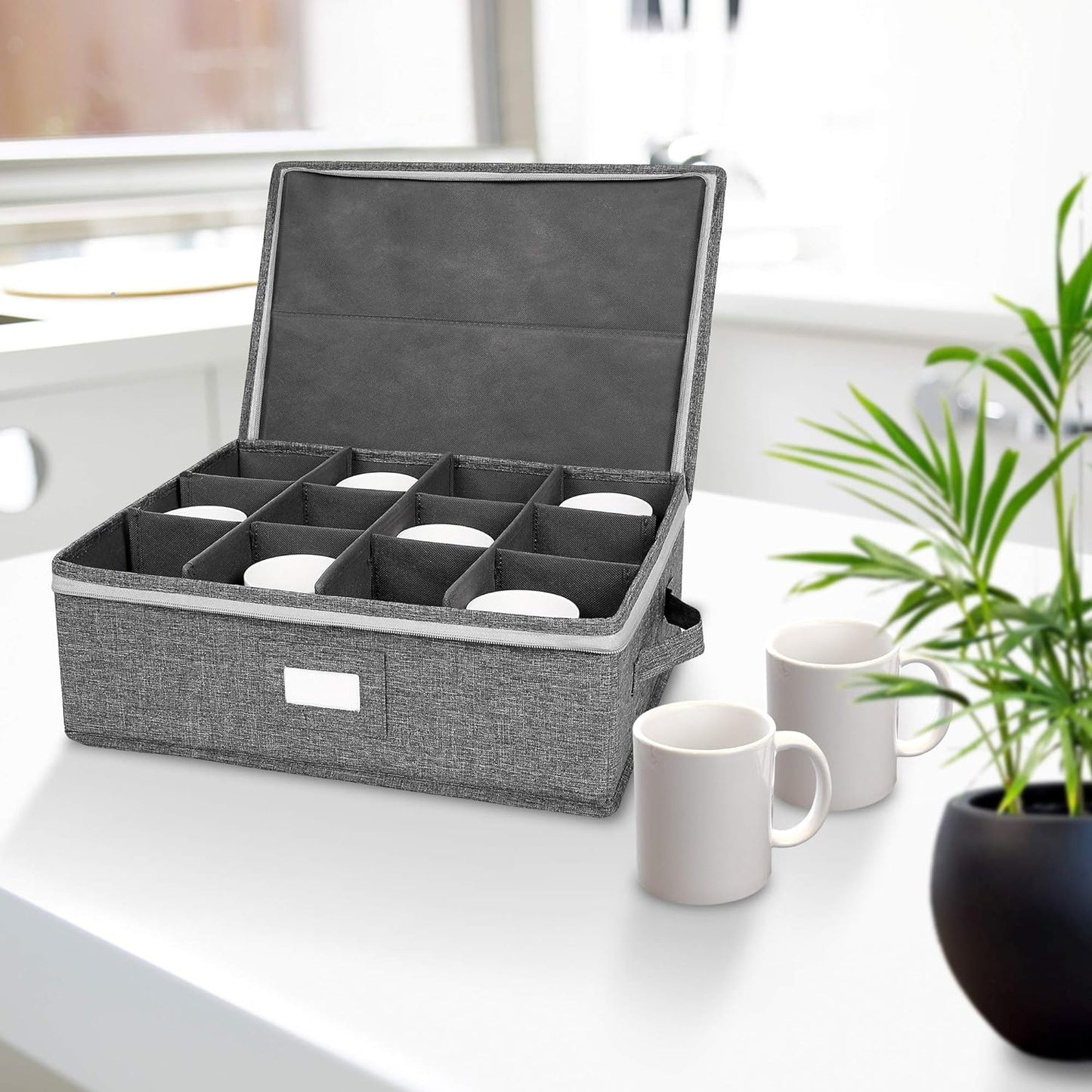 2-Pack Cup and Mug Storage Box, 12 Coffee Mugs and Tea Cups with Lid and Handles
