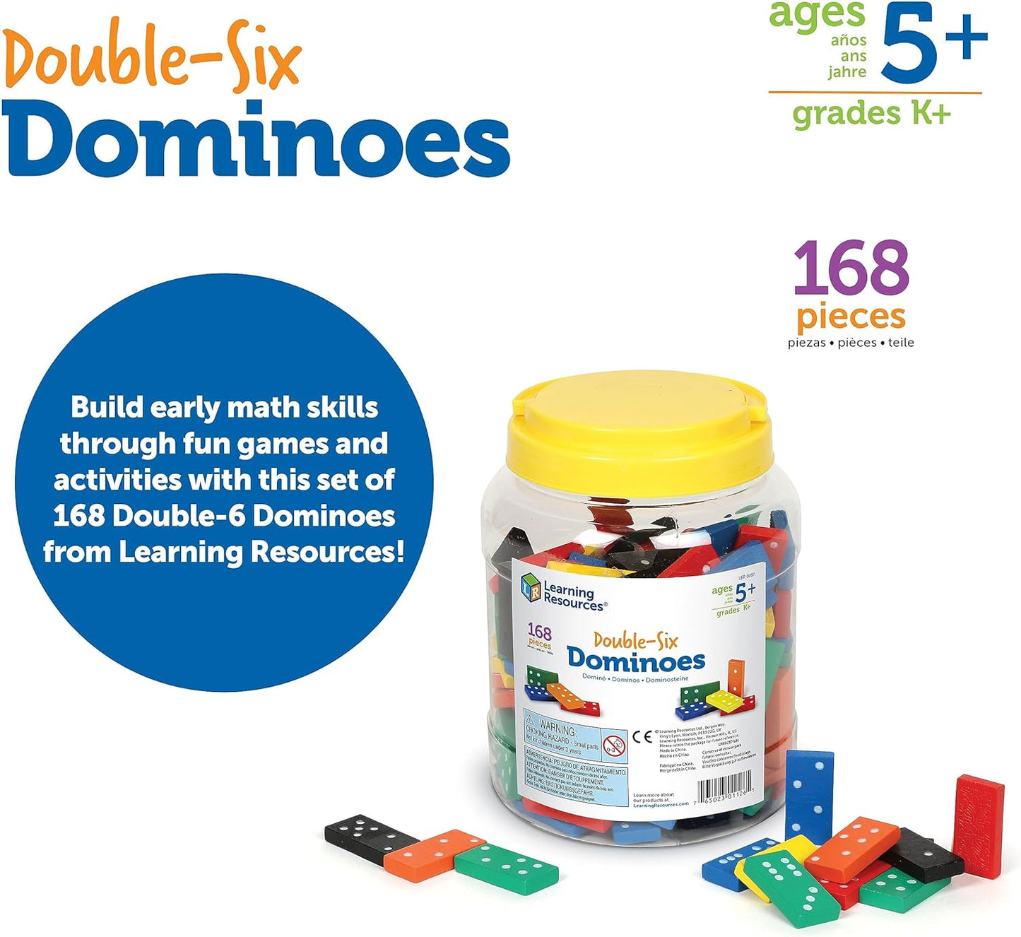 168 Pieces Double-six Dominoes In Bucket, Teaching aids, Math Classroom Accessories