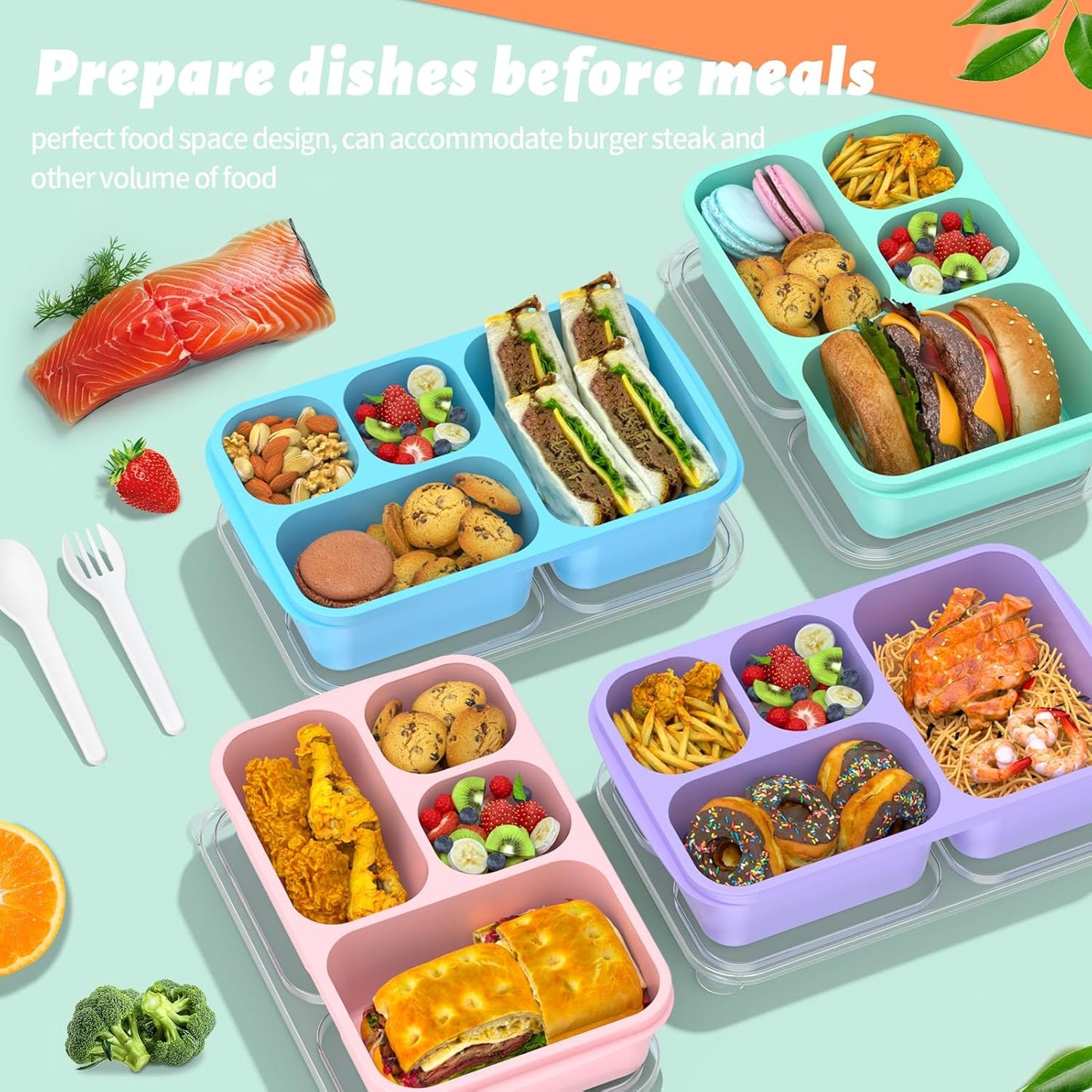 4-Pack Bento Lunch Box Set - Microwave & Dishwasher Safe