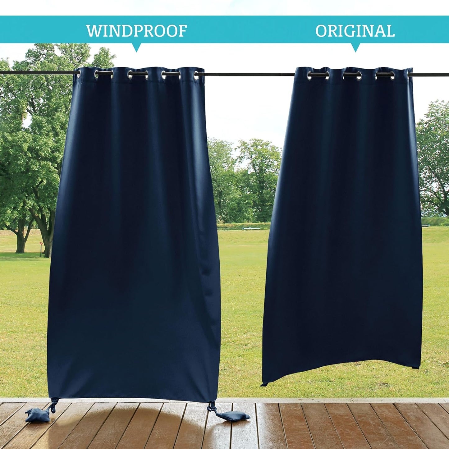 Outdoor Curtains Windproof Waterproof Blackout Curtain with Weight Bag, Privacy Insulated Drapes