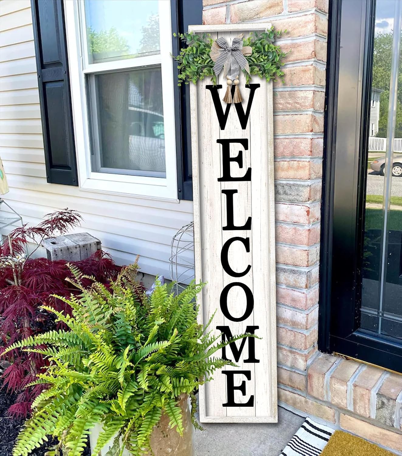 Standing Welcome Sign for Front Porch (White)